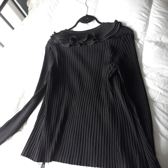 Festive Minkas Ruffled Rib Knit Cardigan Sweater Sparkling Zipper - Picture 4 of 8